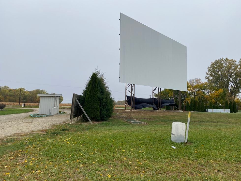 The Tiffin Drive In's new screen replaces the former wooden structure with steel beam and sheet metal.