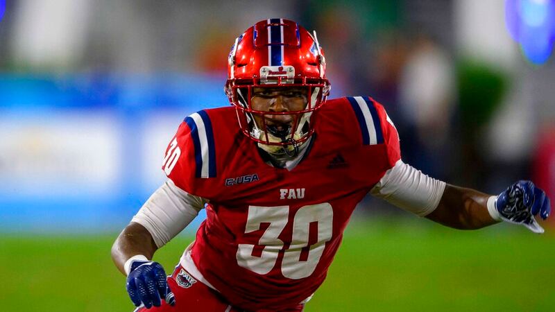 FAU safety Armani-Eli Adams (30) during an NCAA football game on Saturday, Sept. 17, 2022 in...