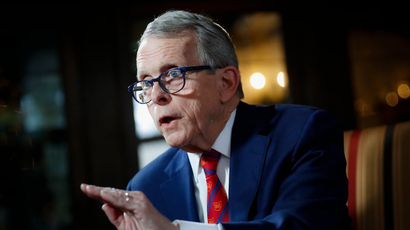 In this Dec. 13, 2019 file photo, Ohio Gov. Mike DeWine speaks during an interview at the...
