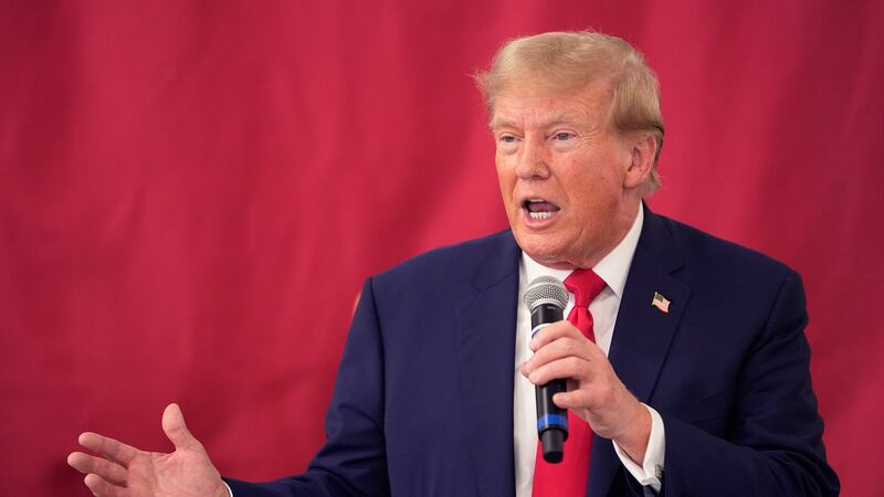 Republican presidential candidate and former President Donald Trump speaks to Texas state...