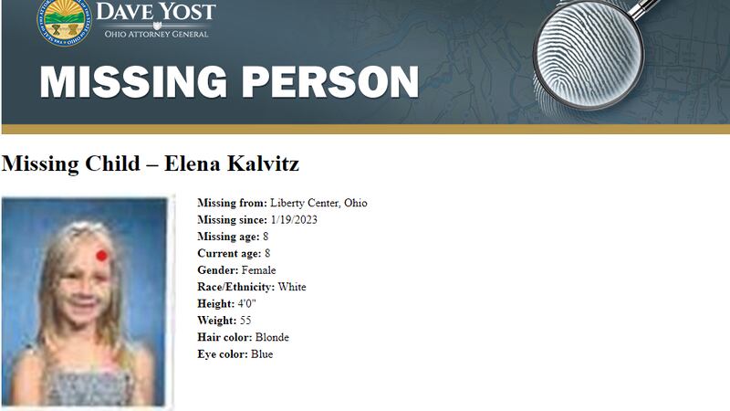 8-year-old Elena Kalvitz is listed as having been missing since Thursday, Jan. 19. Officials...