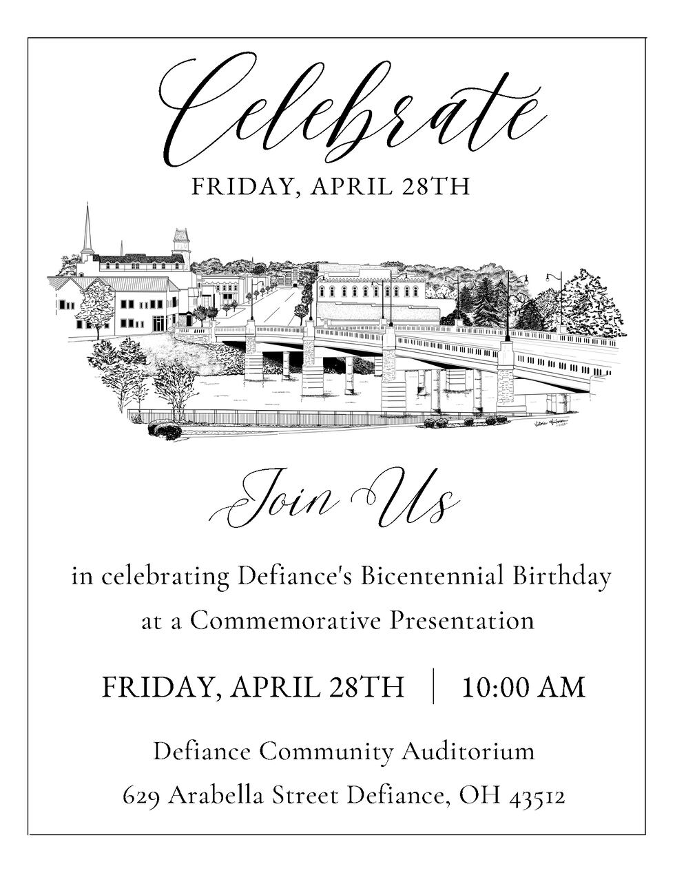 The first event will be in the Defiance Community Auditorium followed by a Lilac Tree planting...