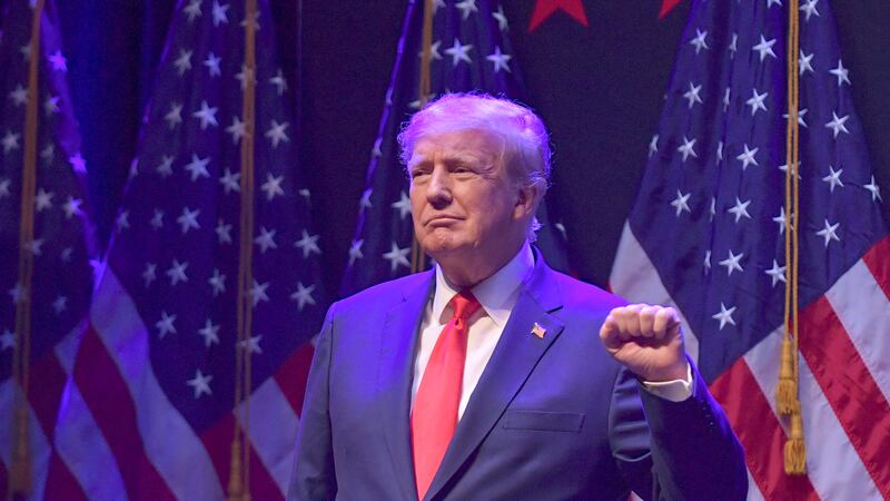 Former President Donald Trump speaks at a campaign event Monday, March 13, 2023, in Davenport,...
