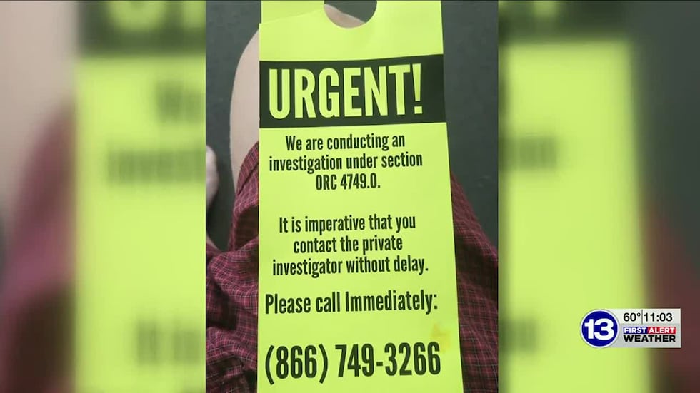 A bright yellow sign telling people to call about an ongoing private investigation has been...