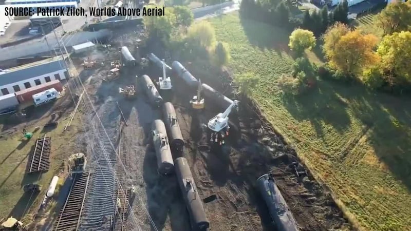 Drone video shows aftermath of Saturday train derailment in Sandusky